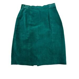 BB Dakota Suede Pencil Skirt Women 3/4 Emerald Green Good Vintage 90s Lined